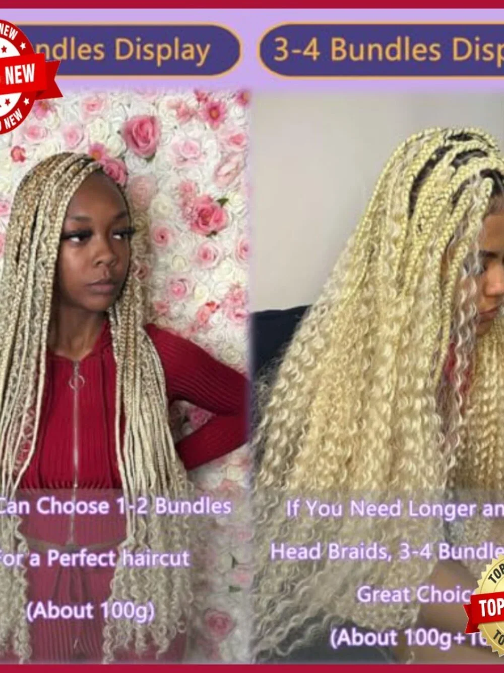 20 Inch Deep Wave Human Hair Extensions for Boho Braids 100g Bundle